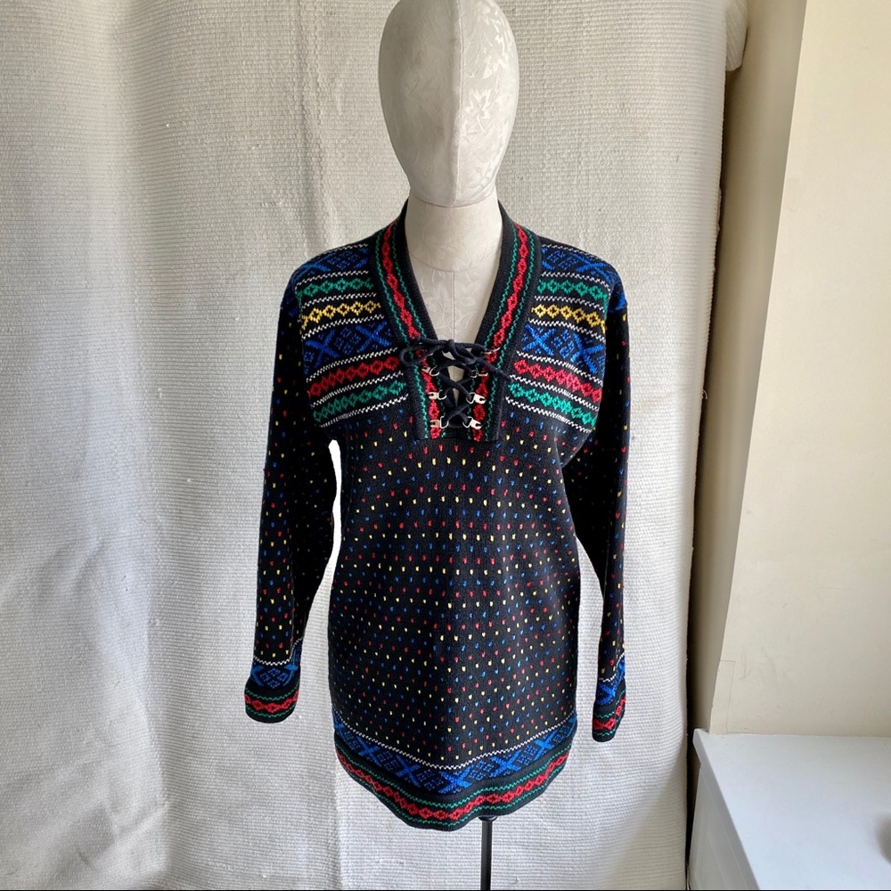Vintage 80s OS Funky Ski Sweater Tunic Bold Colors - Picture 5 of 8